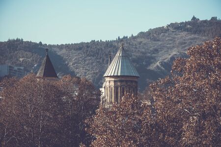 Beautiful landscape view of the old district. Old Tbilisi, winter in the city