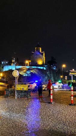 TBILISI, GEORGIA  DECEMBER 16, 2019: Old Tbilisi architecture, The City at Night   in Tbilisi,...