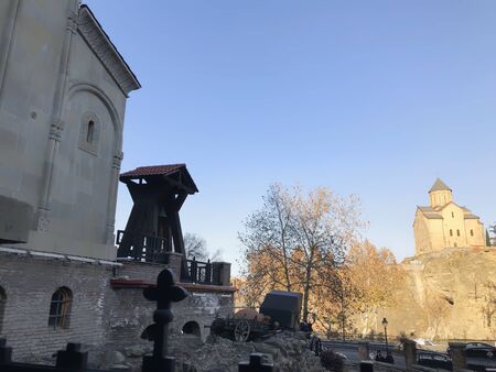 Beautiful landscape of the old district, view of the old Tbilisi, winter in the city.