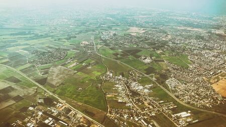 Beautiful view of the landscape from the window of an airplane.