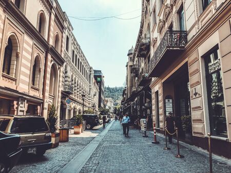 TBILISI, GEORGIA - July 10, 2018: Houses and narrow streets of the old city of Tbilisi, Georgia.の写真素材