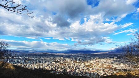 Beautiful aerial view of the central part of city    and blue sky in Tbilisi, Georgia.の写真素材