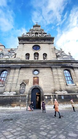Lviv, Ukraine - December 08, 2019: Bernardine Church and Monastery Streets and architecture of the old city of Lviv.の写真素材