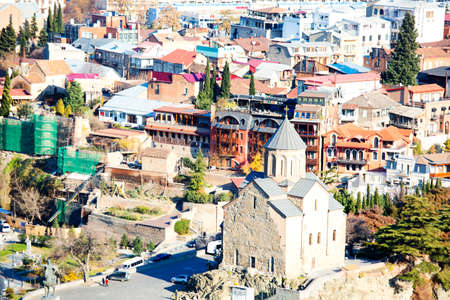 Beautiful aerial view of the old part of city in Tbilisi, Georgia.の写真素材