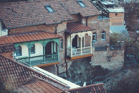 Beautiful aerial view of the old part of city in Tbilisi, Georgia.の写真素材