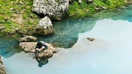 Travel to the mountainous region  of Georgia and blue lake.
