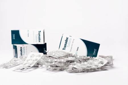 Rishon LeZion, Israel, December 30, 2021: Tramadex package, opioid pain medication. The medicine is used to treat moderate to severe pain.のeditorial素材
