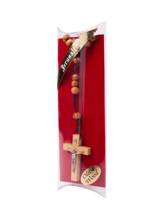 Traditional Christian holy religious wooden rosary isolated on white backgroundの写真素材