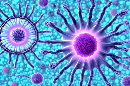 Microworld microbiological illustration of viruses or bacteria. generated AI.の素材