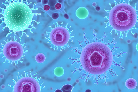 Microworld microbiological illustration of viruses or bacteria. generated AI.の素材