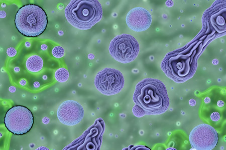 Microworld microbiological illustration of viruses or bacteria. generated AI.の素材