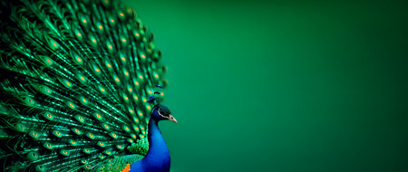 Beautiful peacock on a green backgroundの素材