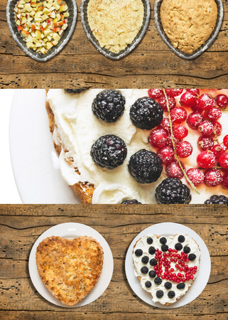 Apple pie with berry red currant and blackberry, preparation and decorationの写真素材