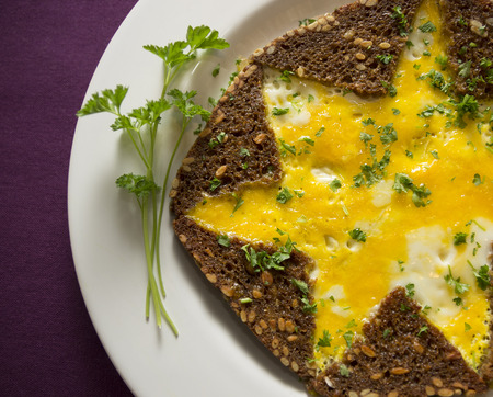 Omelette with wholewheat bread and parsley star shapedの写真素材