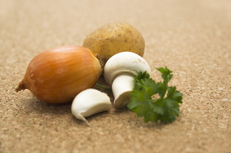 Onions garlic parsley potatoes mushroom kit mushroom soupの写真素材