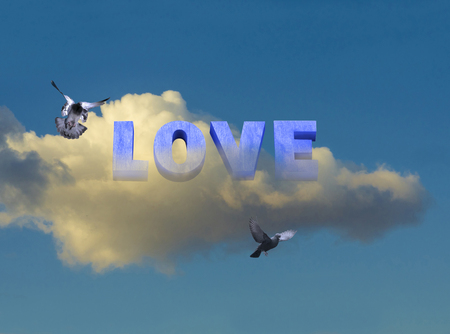 volumetric word love on the background of a cloudの写真素材