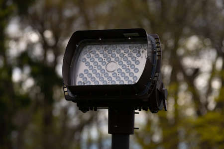 outdoor lighting string LED lamp on a metal pole electricの写真素材