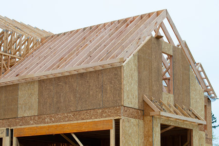 rafters a new plywood house roof frameの写真素材