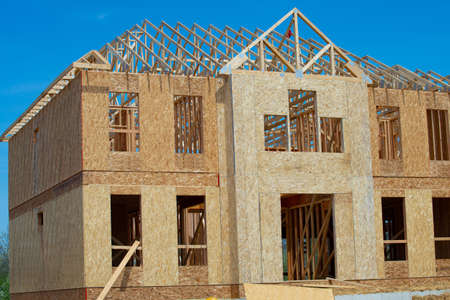 new home construction frame blue real wall window lumber