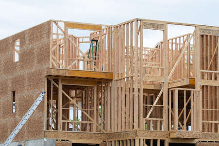 New framing construction of a house plywood new window wooden