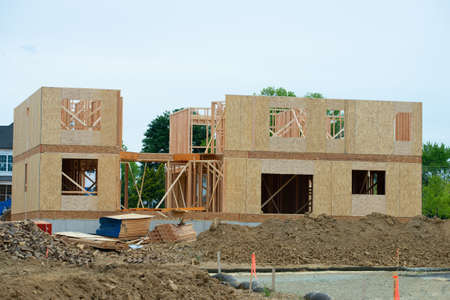 walls and windows of a plywood house home new