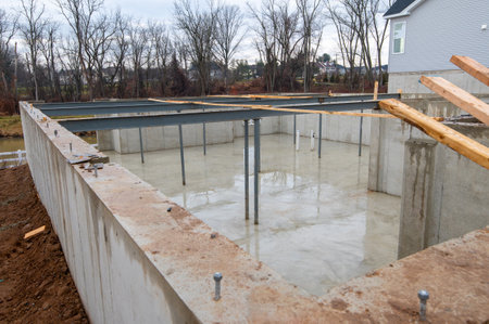 concrete foundation for a house block gray cornerの写真素材