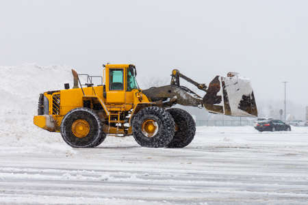 Snow plow outdoors yellow removal frost season heavyの写真素材