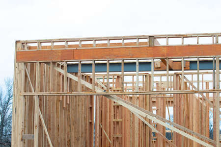 start of construction of a new house work timber frame material wood