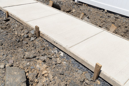 new concrete footpath sidewalk cement industrywork gray paveの写真素材