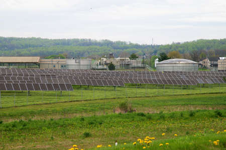 many solar panels installed in the field photovoltaic modern