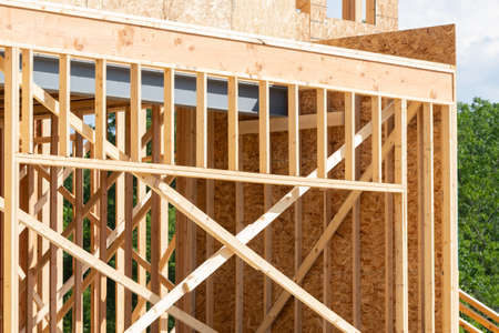 plywood house frame beam framework under plankの写真素材