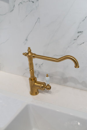 water tap and sink luxury gold faucet modern metal room newの写真素材