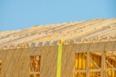 walls and rafters of a plywood house timber wooden frame plank beam