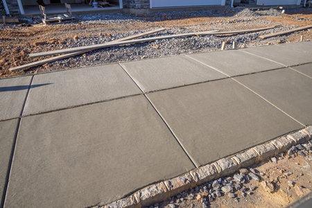 sidewalk repaired with newly poured cement wooden work mix new