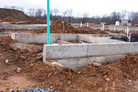 new foundation for new house concrete cement base builder