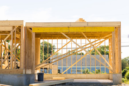 frame of a new plywood house industry beam plank wall