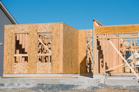 plywood walls of a new house material framework wood