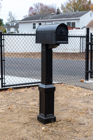 traditional american mailboxes along a country road in autumnの写真素材