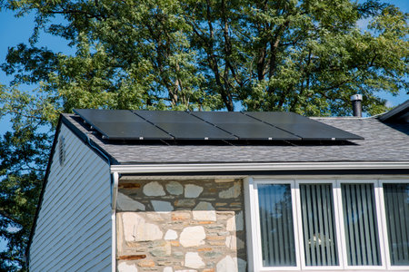 solar panels on the roof home power energy modernの写真素材