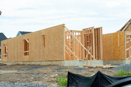 construction of a new plywood house wood plank building