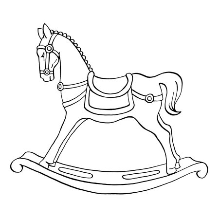 Rocking horse. Elegant traditional vintage toy. Isolated graphic vector illustration. Ideal for Christmas greeting, card, coloring book, print, decorのイラスト素材