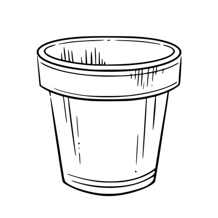 Flowerpot. Minimalist isolated vector illustration of a plant pot. Ideal for gardening, interior decor, and urban planting themes, cards, sign. Good for seasonal decoration, coloring page, collageのイラスト素材