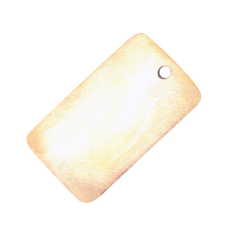 Paper tag in vintage style. Beautifully aged hand-drawn watercolor illustration. Perfect for vintage labels, gift tags, and nostalgic designs. Ideal for craft, handmade romantic decoration, scrapbookの写真素材