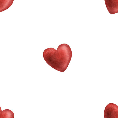 Red heart seamless pattern. Vintage Valentine day scarlet heart cute love print Watercolor hand-drawn romantic texture. Perfect for romantic wrapping, love nice background, wedding decoration, fabricsの写真素材