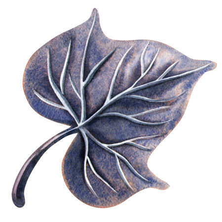 Midnight blue ivy foliage. Gothic night floral watercolor isolated element. Textured dark leaf illustration. Perfect for Halloween decoration, composition, card, set. Postcard, sign, print and patternの写真素材