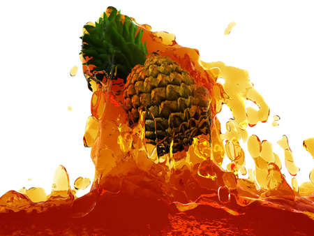 Pineapple in juice made in 3Dの写真素材