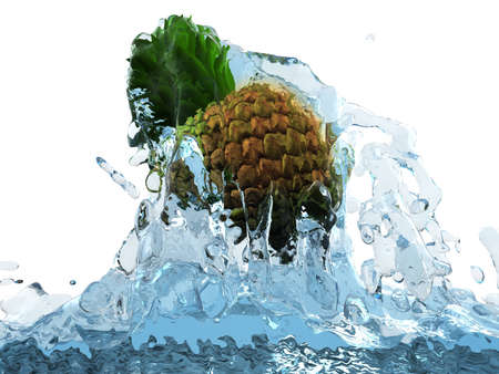 Pineapple in water made in 3Dの写真素材