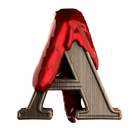 Wooden figure with blood made in 3Dの写真素材