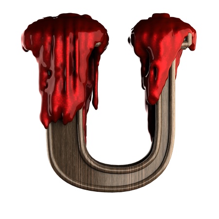 Wooden figure with blood made in 3Dの写真素材