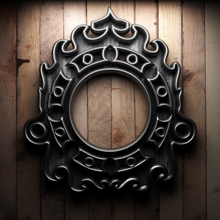 Retro frame on wooden wallの写真素材